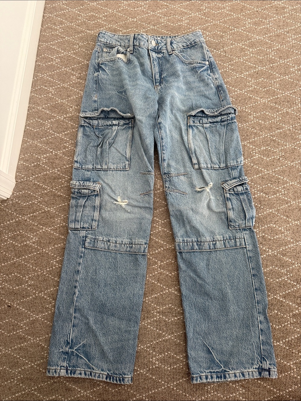 Garage Light Blue Cargo Denim Jeans. Size 24